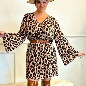 Curvy Collection Leopard Print Bell Sleeve Dress